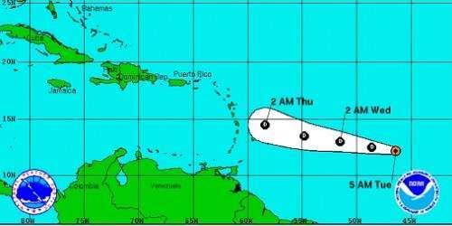Depresión tropical avanza con rapidez hacia las Antillas Menores