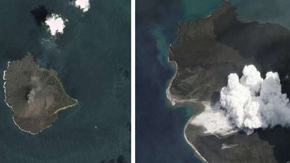 Imágenes satelitales muestran derrumbe de volcán que provocó un tsunami