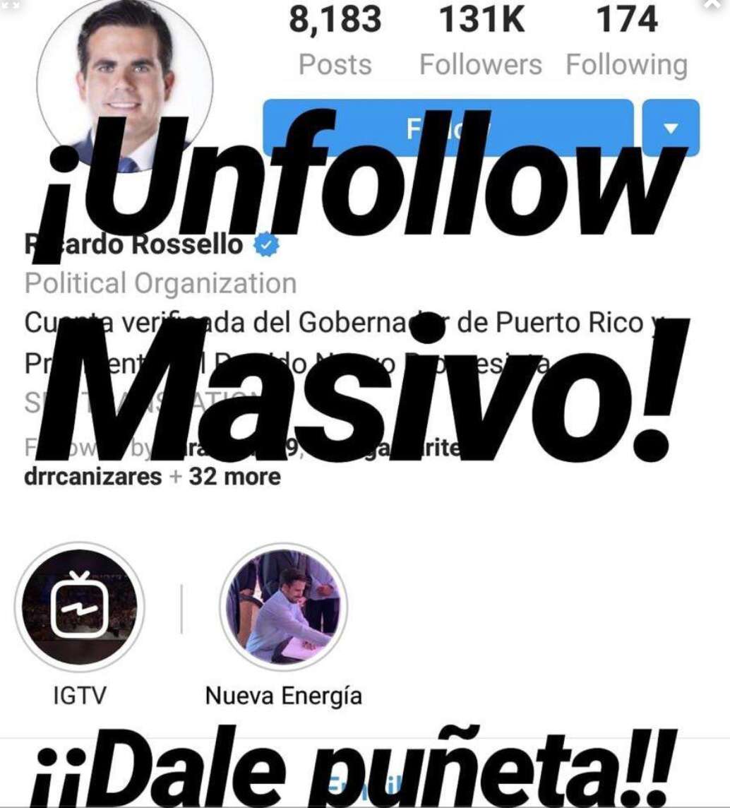 Piden ‘unfollow’ masivo para Rosselló