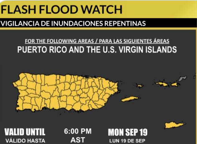 Emiten advertencia de inundaciones para Puerto Rico hasta el lunes