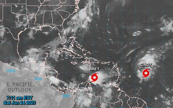 Bret debe disiparse en las próximas horas; Cindy sigue ruta hacia el noroeste