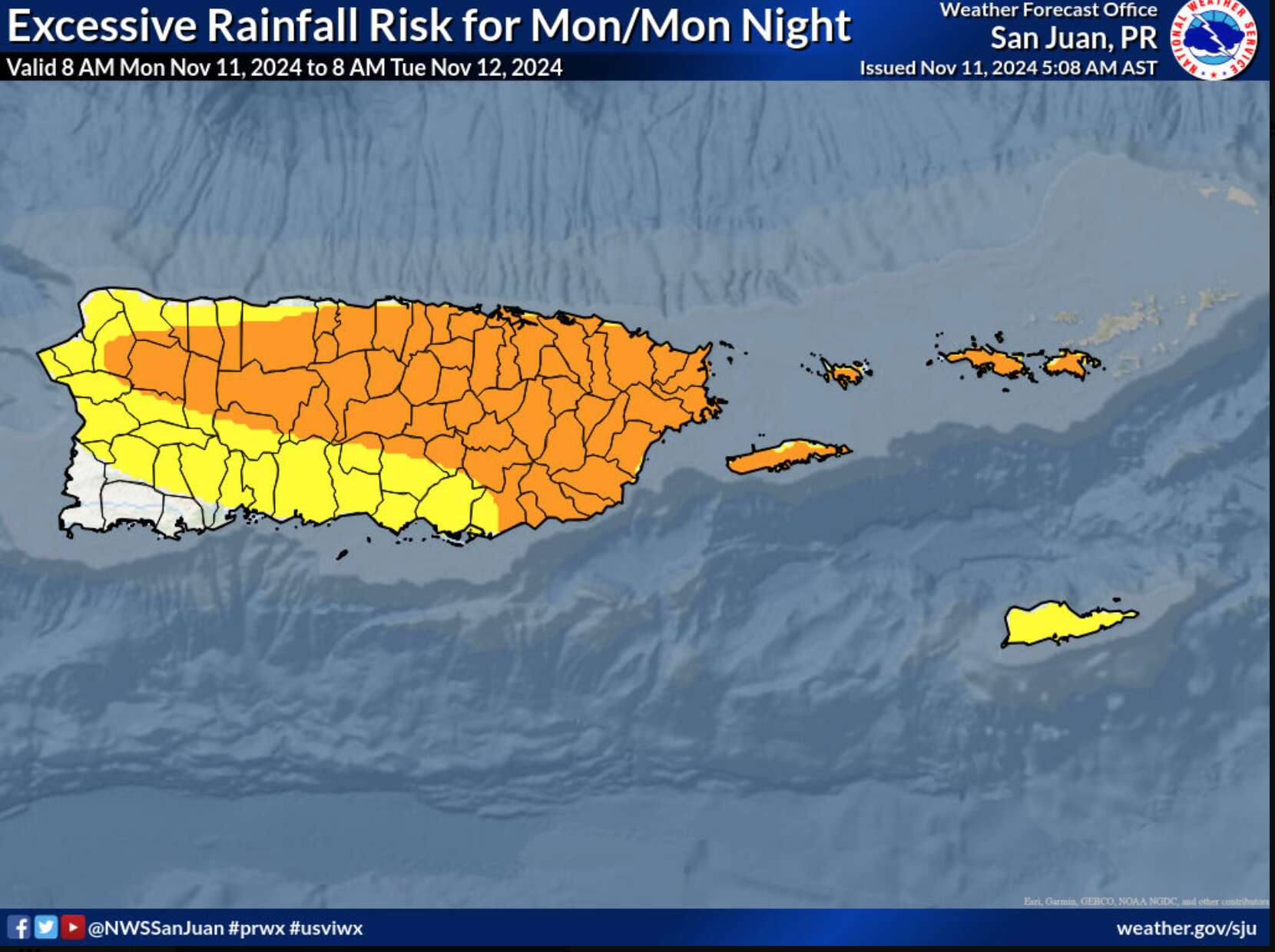 Patrón húmedo e inestable continuará hoy sobre la Isla