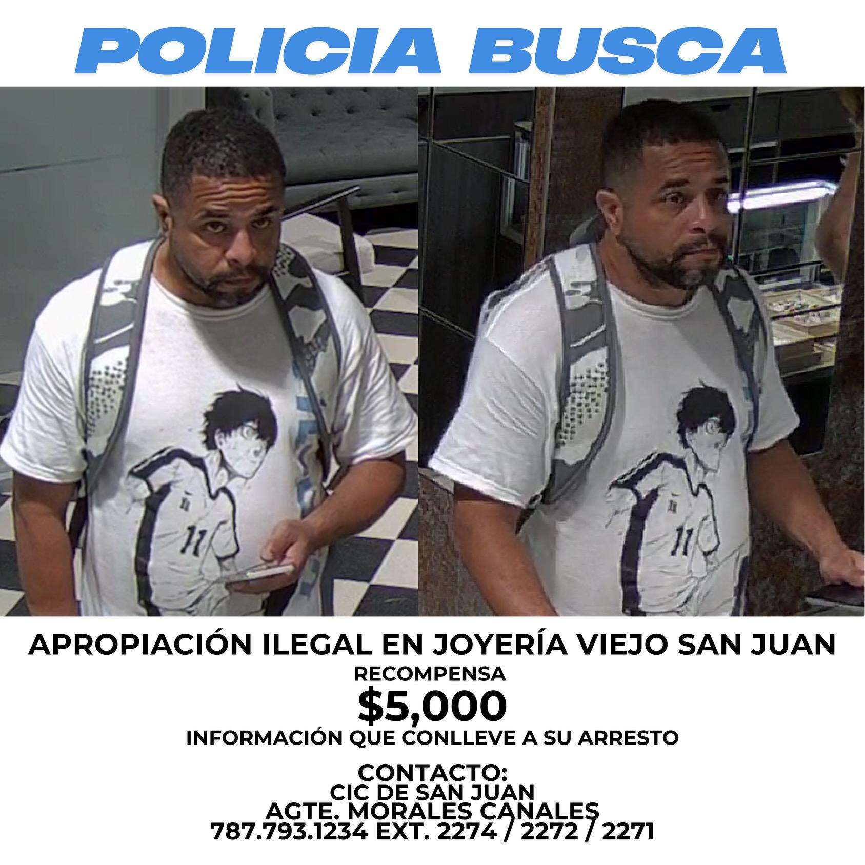 Buscan sospechoso de robo en joyería en el Viejo San Juan