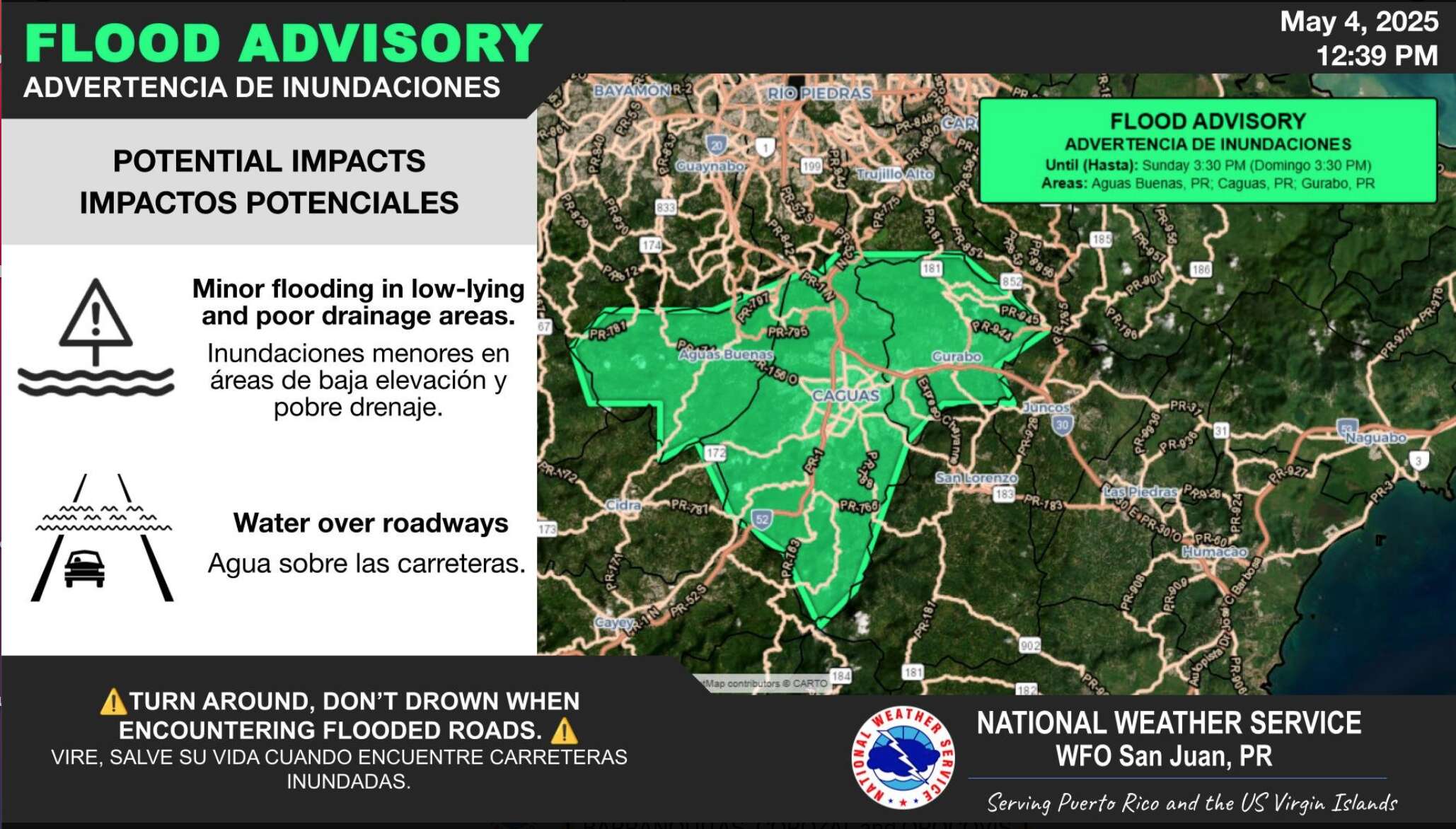 Emiten advertencia de inundaciones repentinas para varios municipios