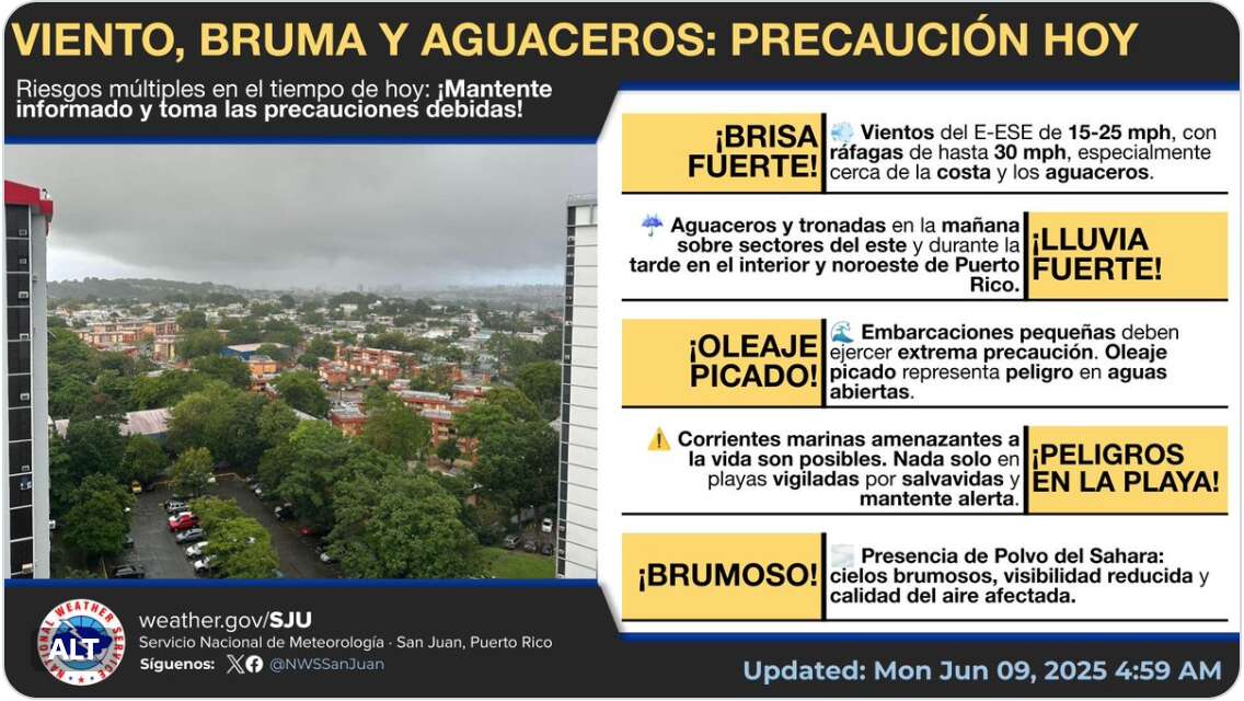 Viento, bruma y aguaceros para hoy