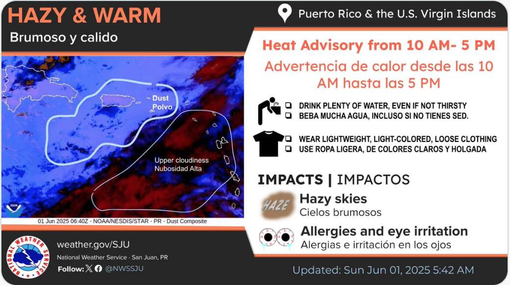 Advertencia de calor para las costas norte, oeste y sur de Puerto Rico