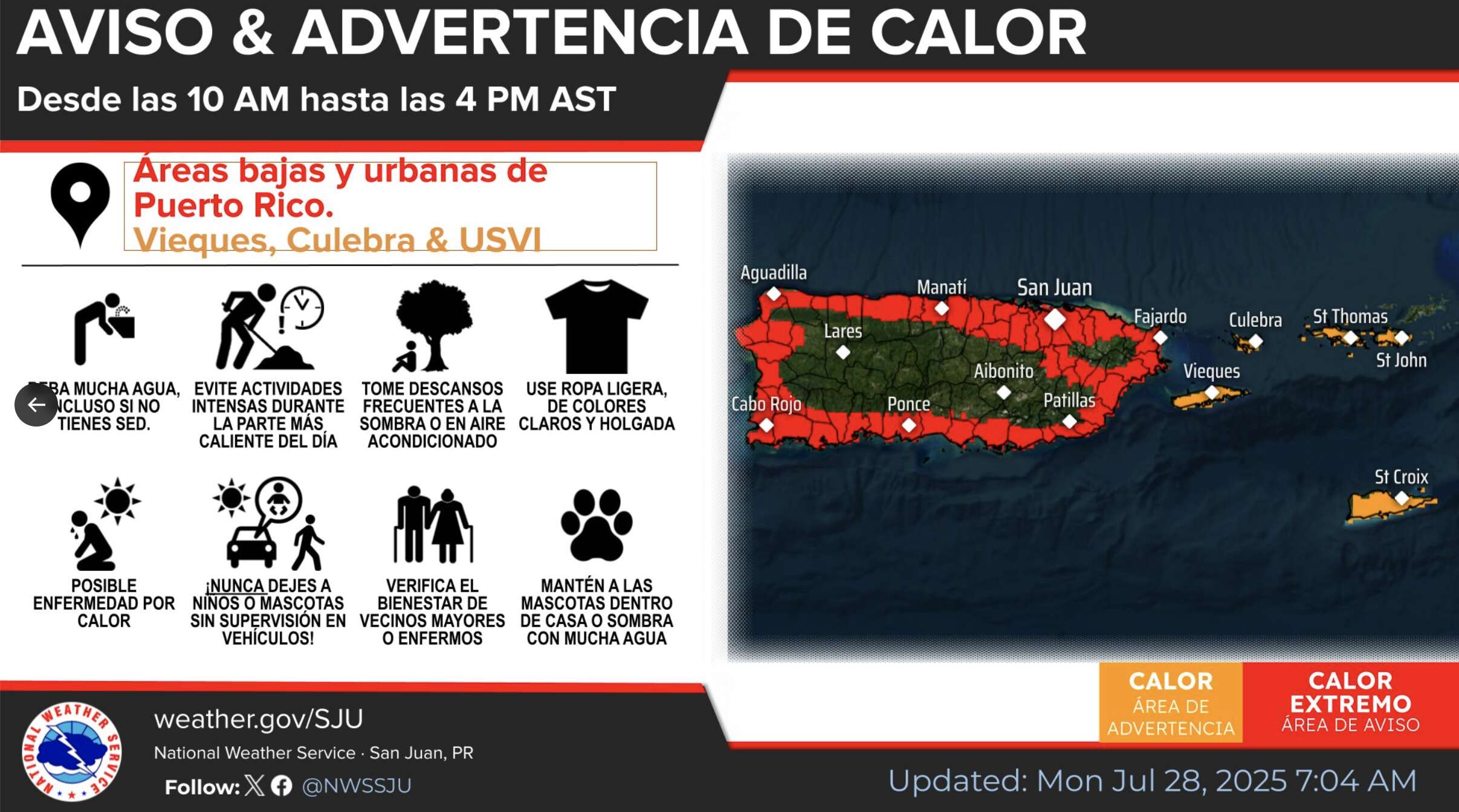 SNM emite aviso de calor extremo para Puerto Rico