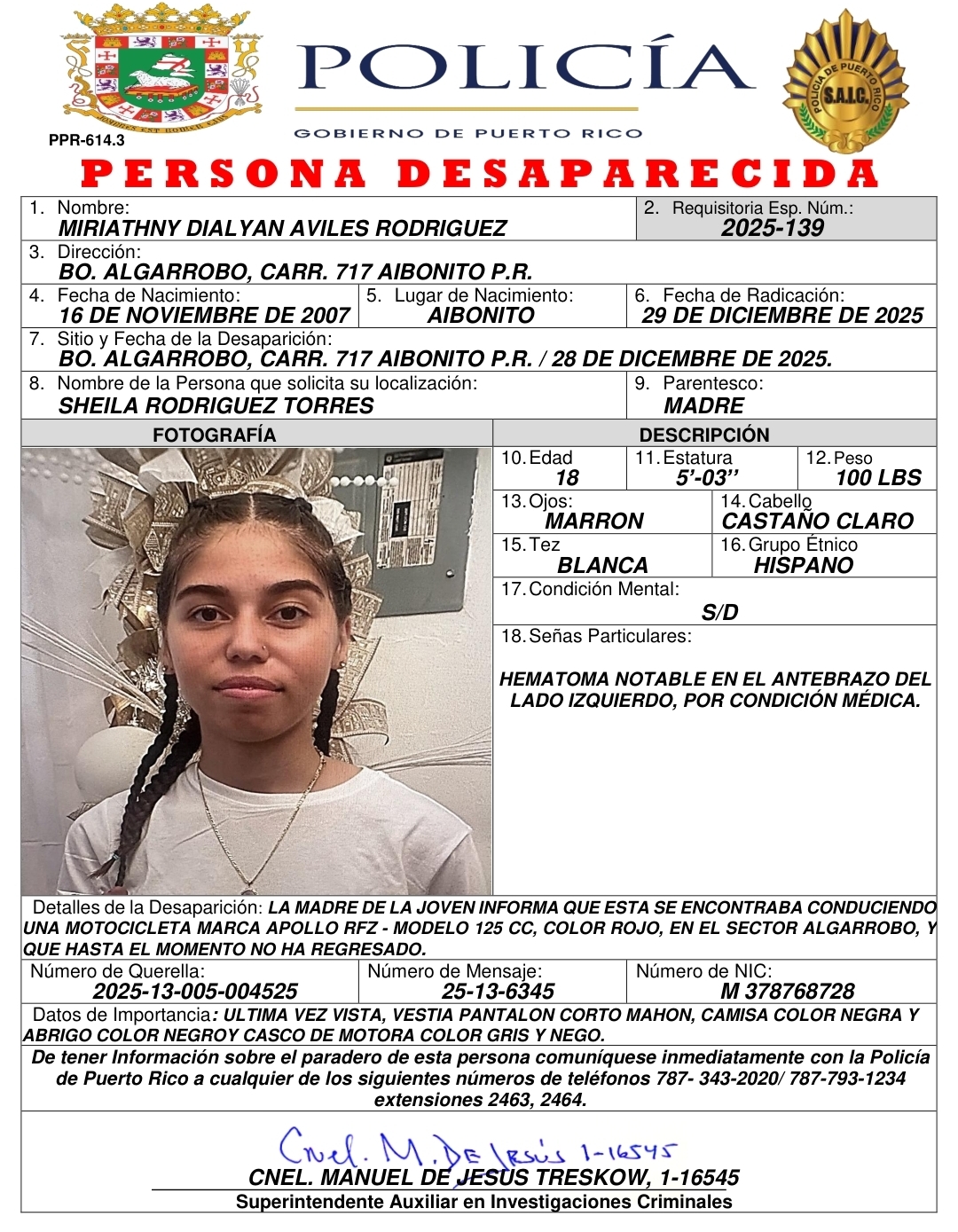 Reportan desaparecida a la hermana de Anthonieska Avilés