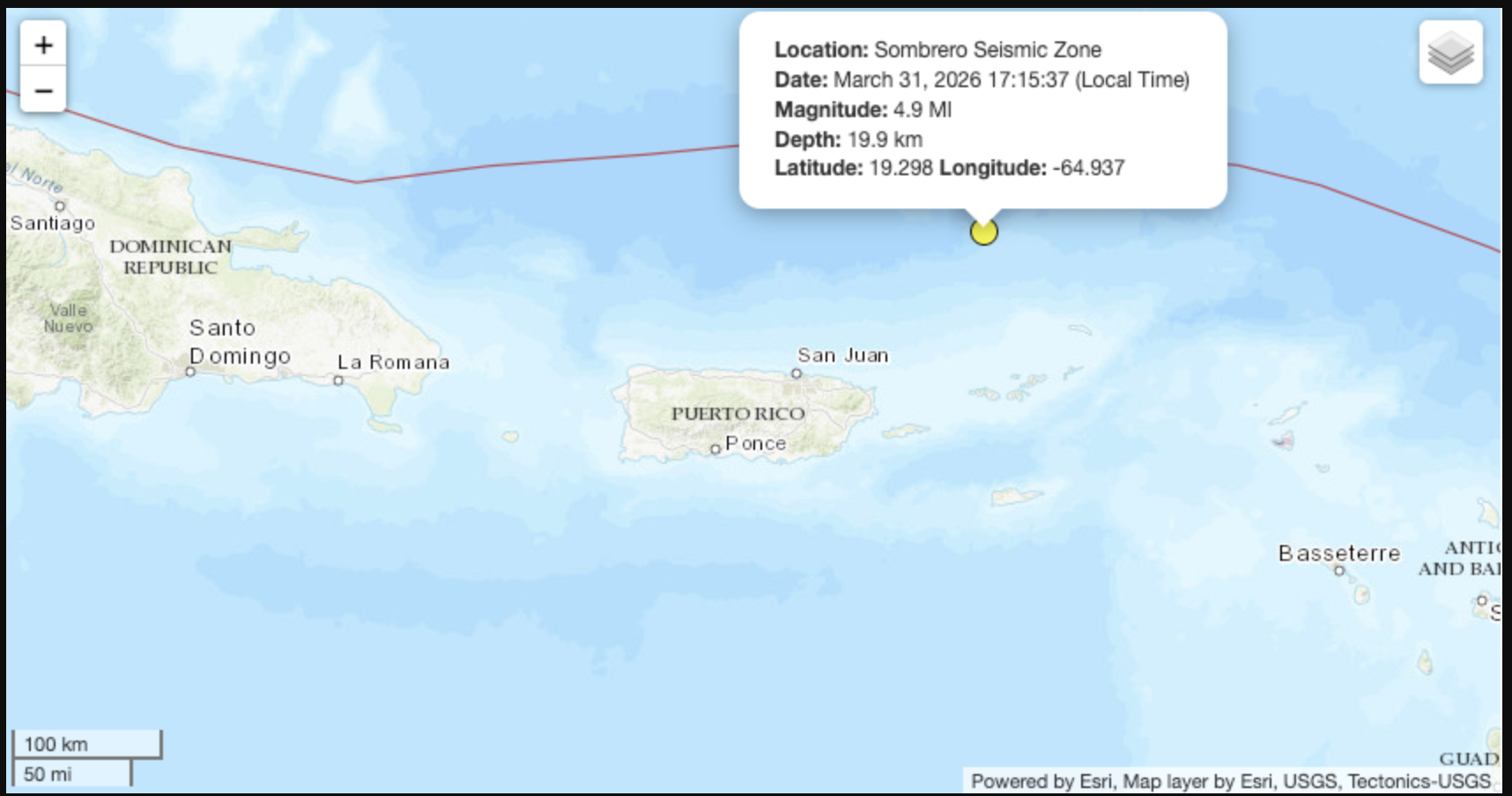 Se registra sismo al norte de Anegada sin riesgo de tsunami