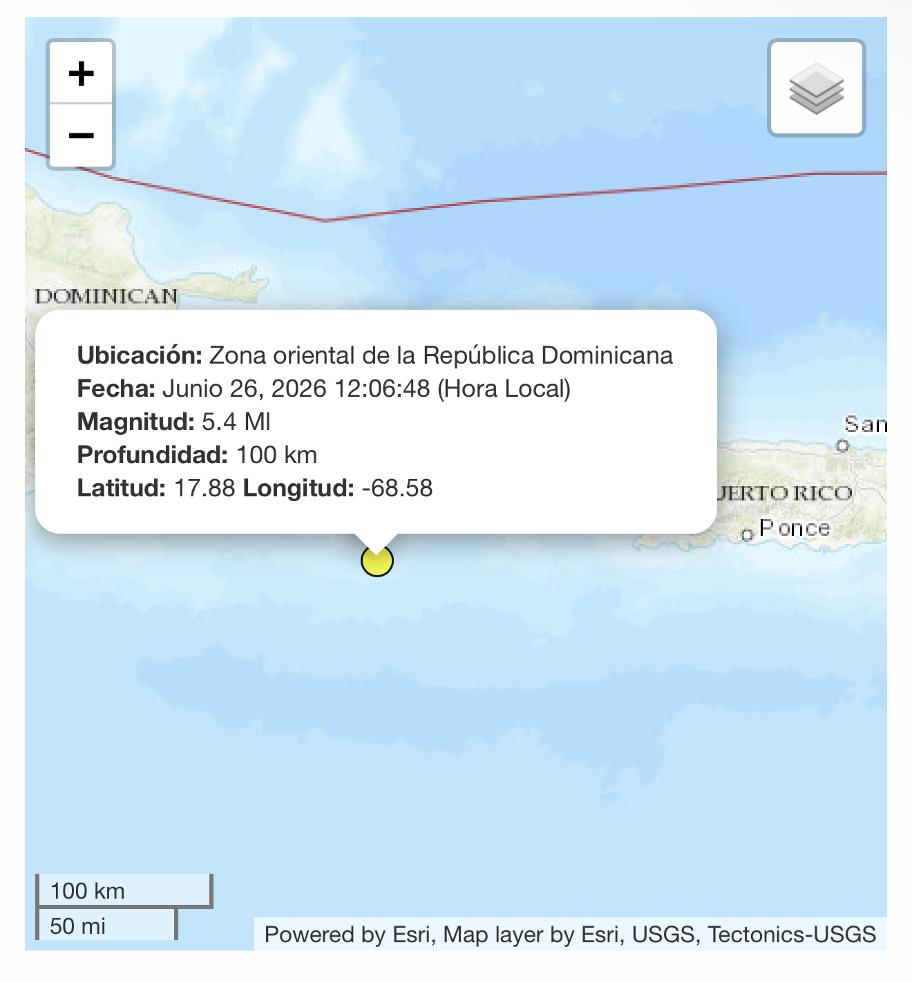 Se registra sismo de magnitud 5.4 cerca de República Dominicana