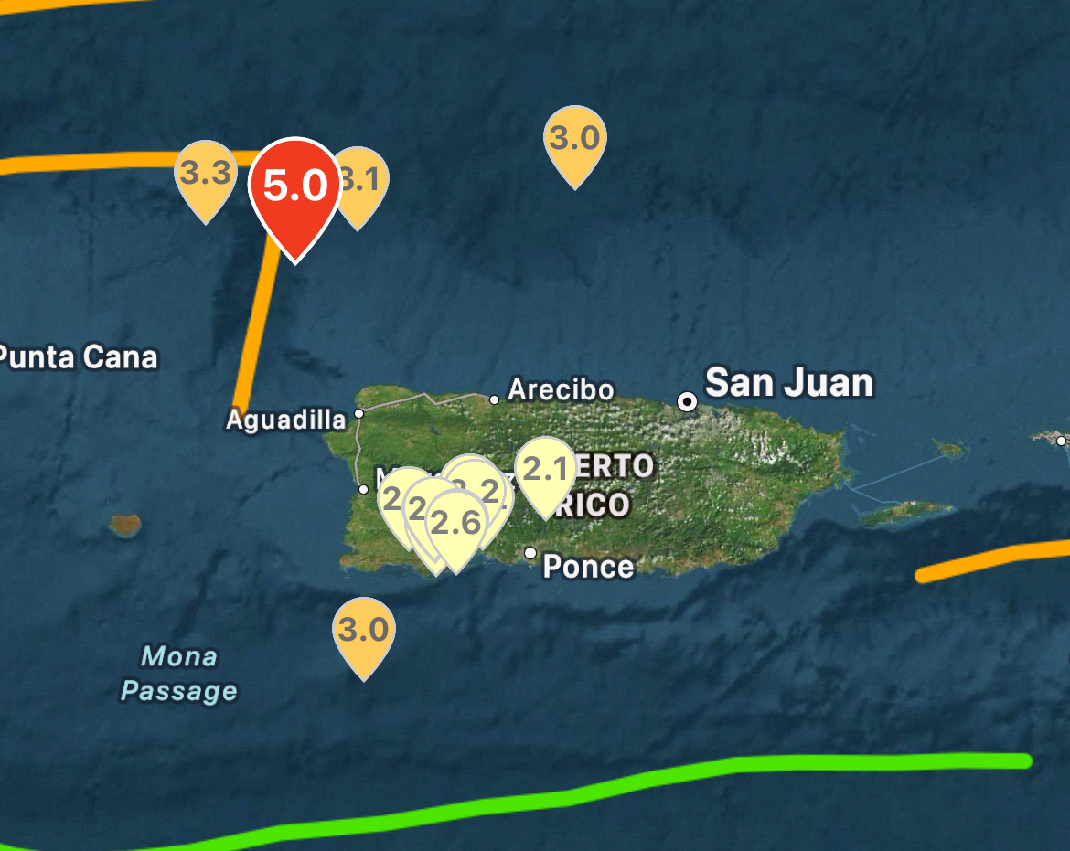 Se produce temblor de intensidad preliminar de 5.0 al noroeste de Puerto Rico