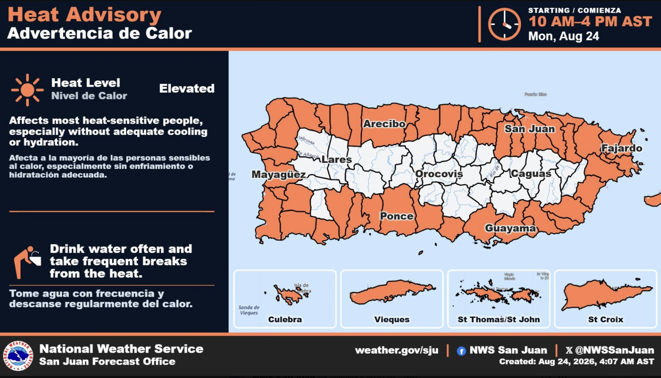 Continúa el patrón seco para la Isla y también una advertencia de calor