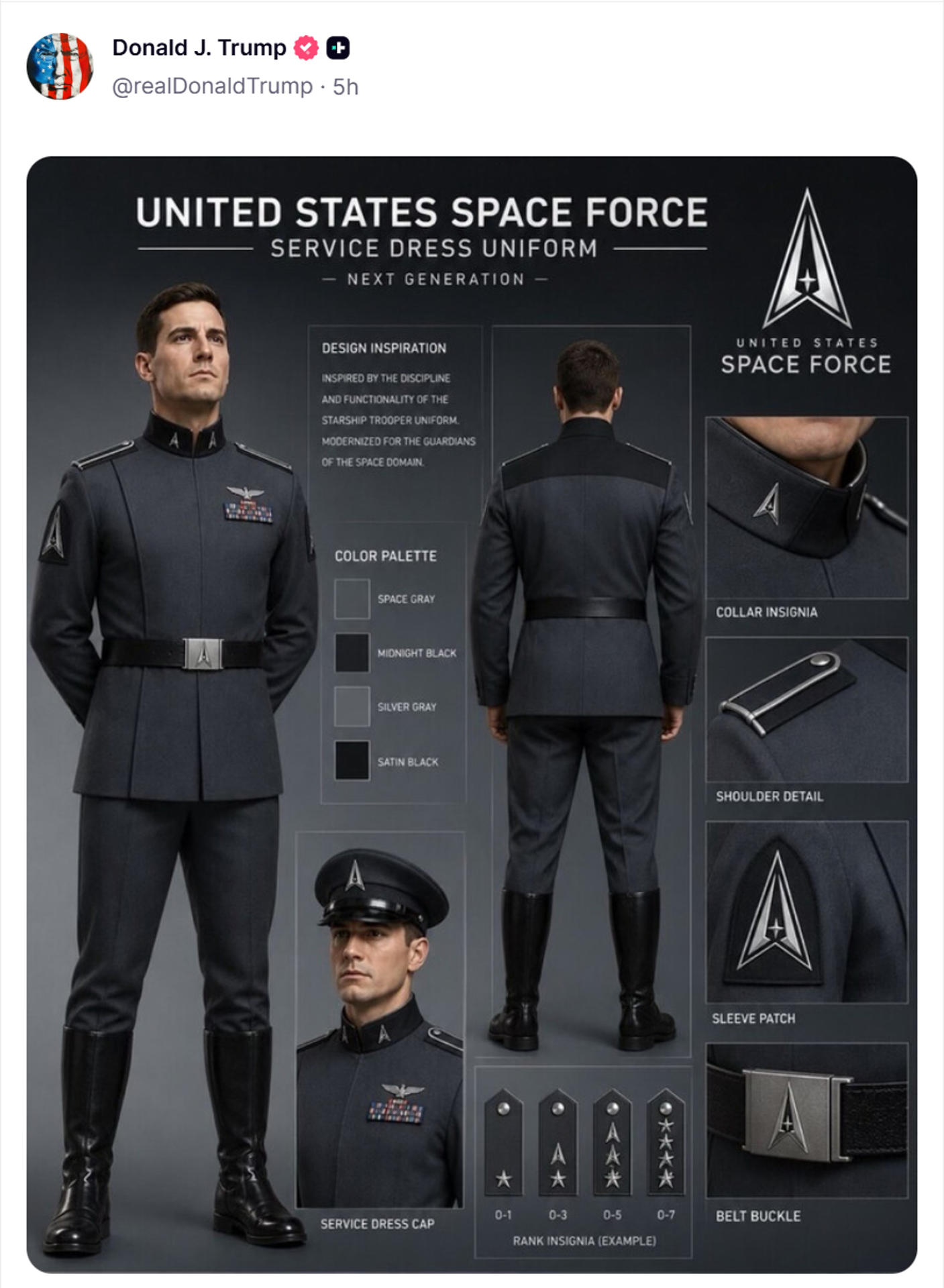 Trump desvela uniforme de Fuerza Espacial y las redes lo comparan con traje nazi