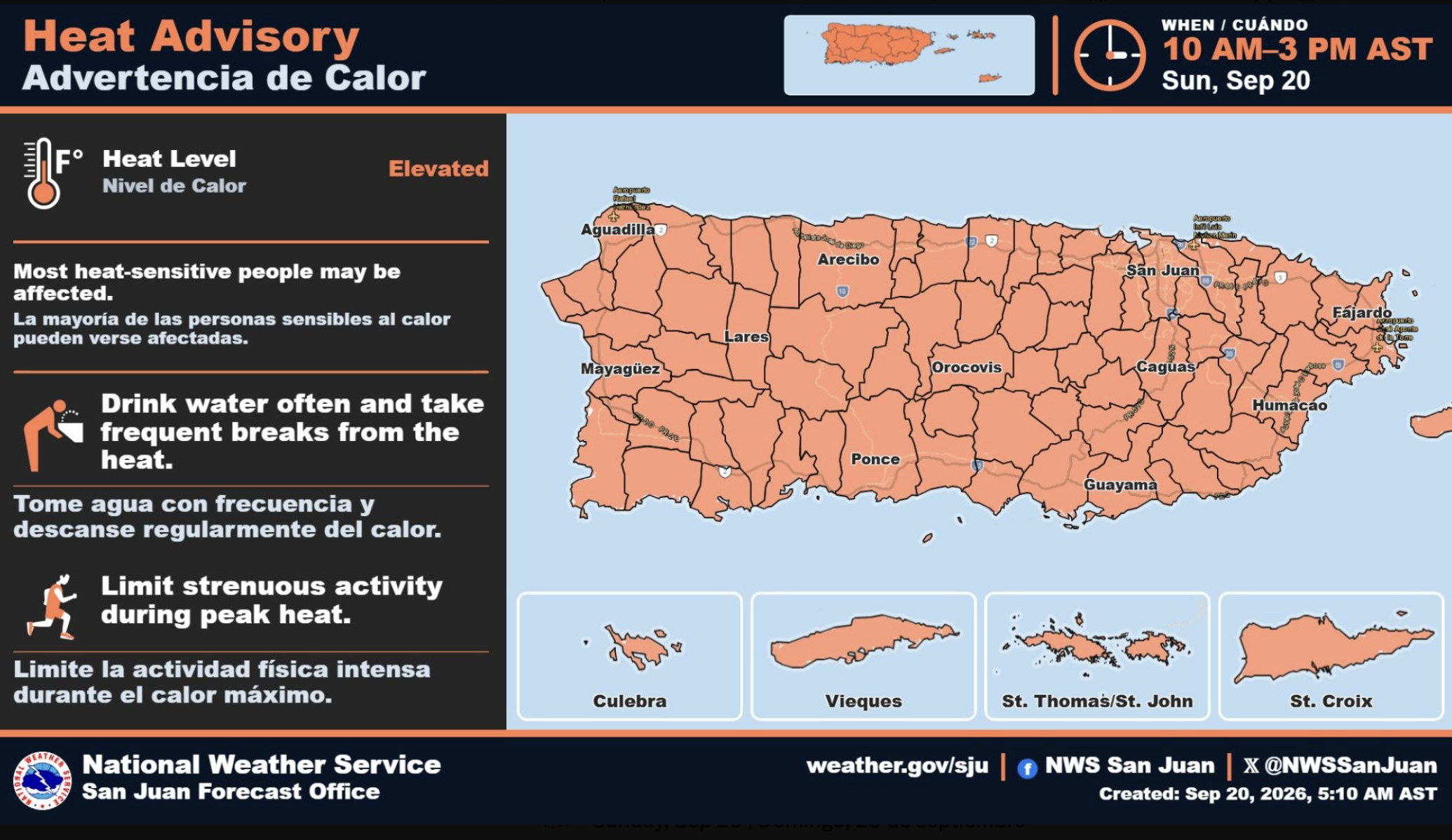 Altos los niveles de humedad y advertencia de calor para 78 municipios