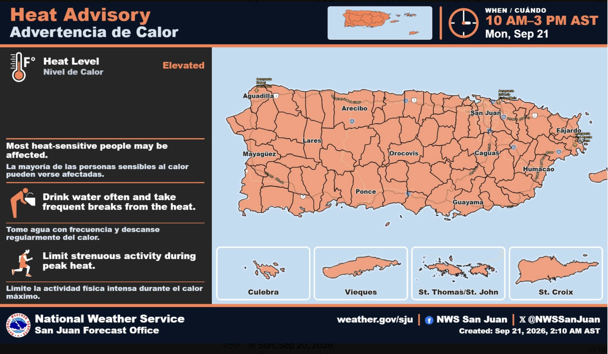 SNM emite advertencia de calor para todo Puerto Rico