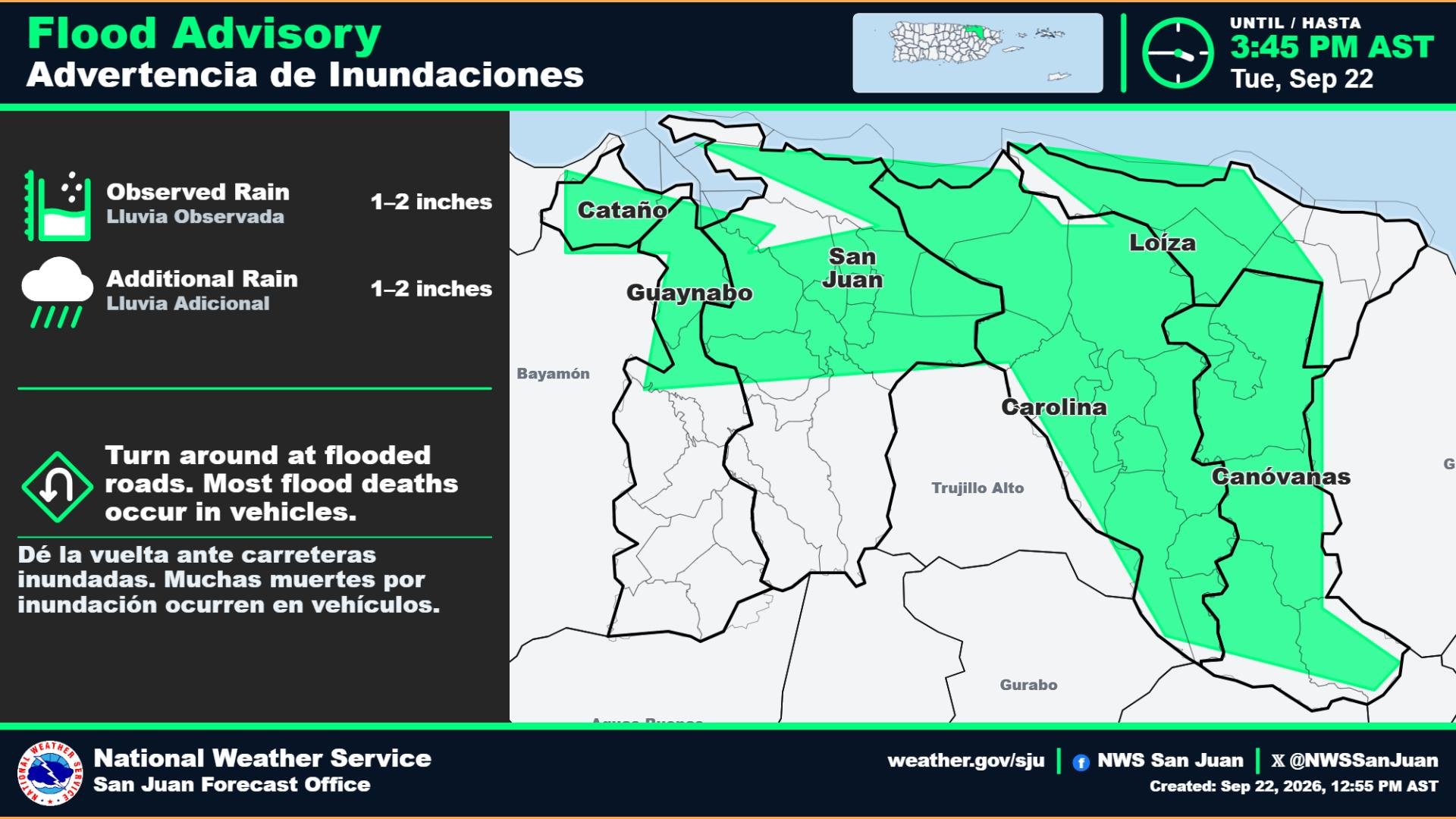 Advertencia de inundaciones para el área metro