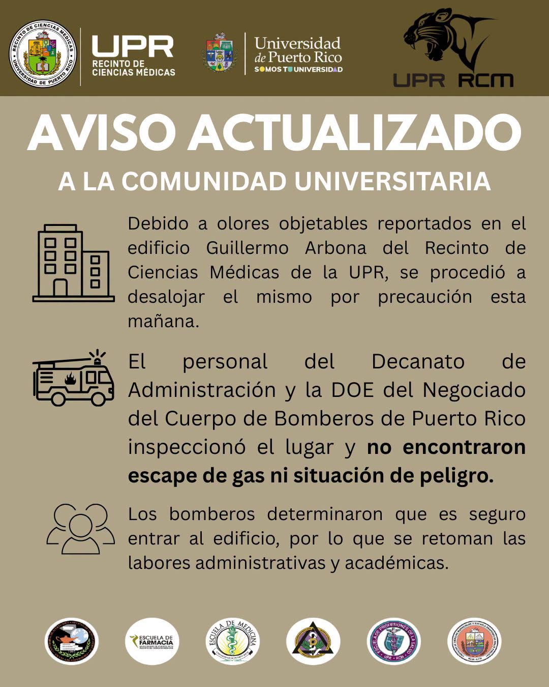 Bomberos confirman que no hay situación de peligro en Recinto de Ciencias Médicas