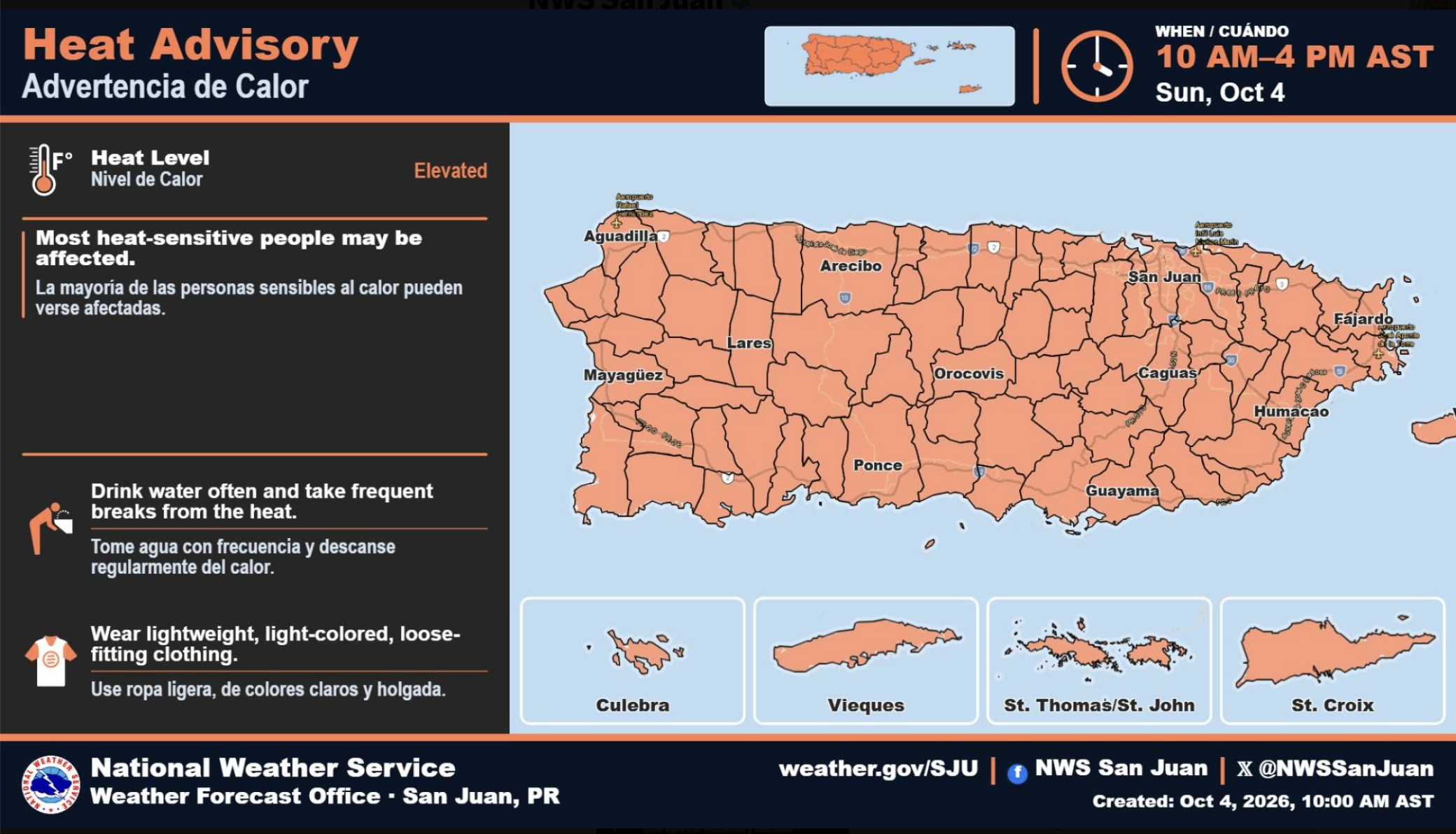 SNM emite advertencia de calor para todo Puerto Rico