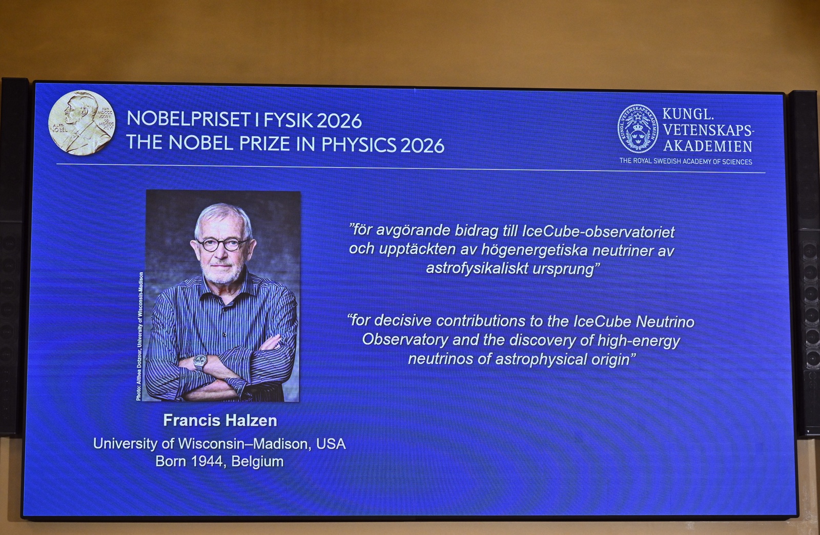 Nobel de Física a Halzen por hallazgo de neutrinos de alta energía de origen astrofísico